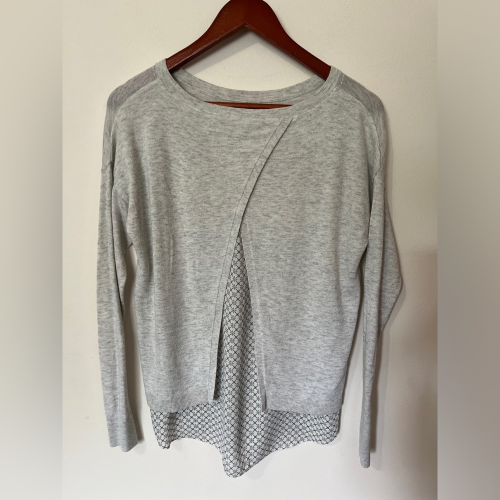 Loft Mixed Media Gray Layered Sweater Medium Petite